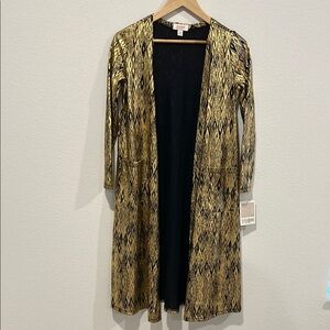 Elegant Metallic Gold and Black Long Cardigan